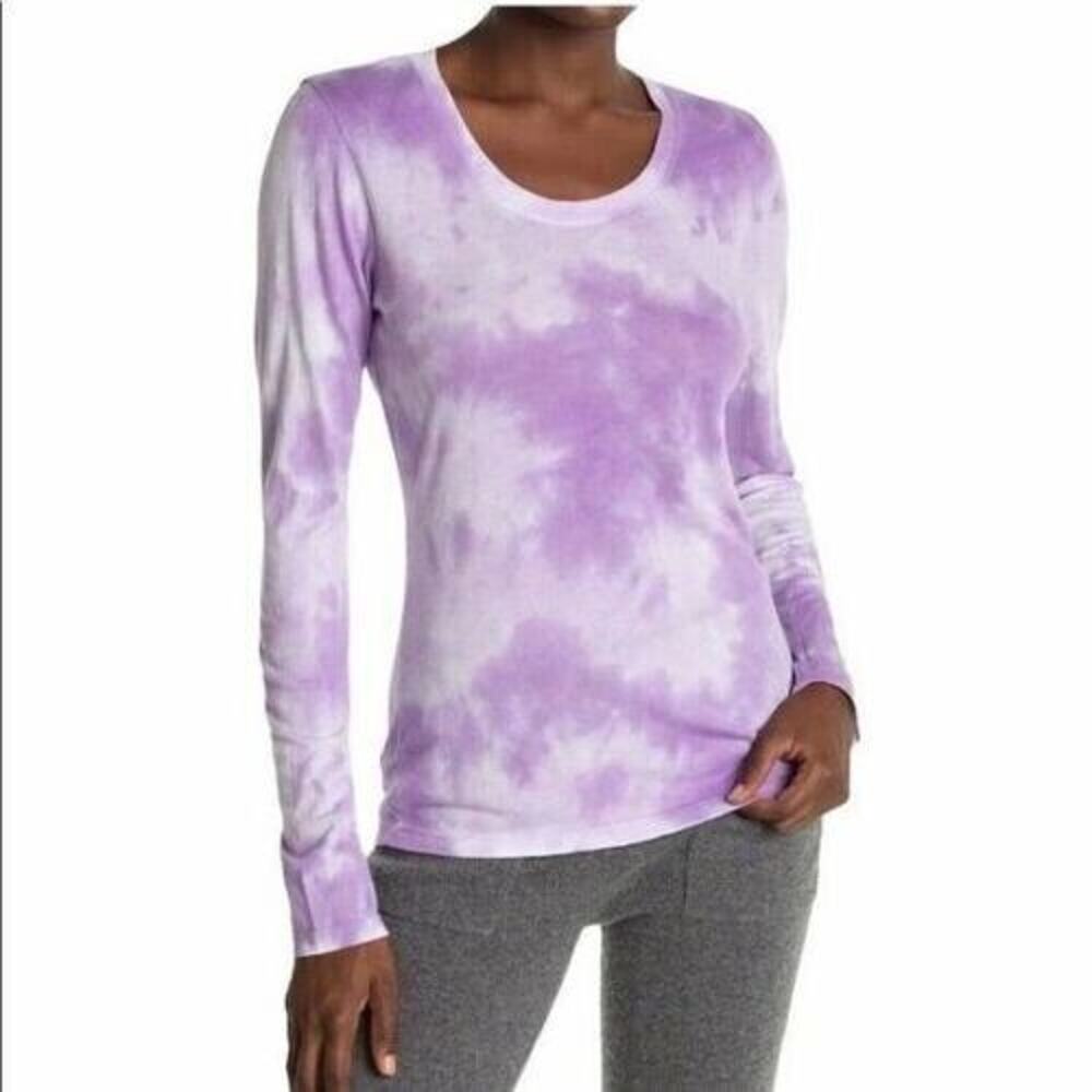 Sundry Long Sleeve T Shirt Womens 2 Lilac Tie Dye Scoop Neck Cotton Modal Blend